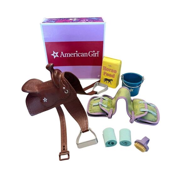 American Girl WESTERN SADDLE SET Horse Saddle Bags Brush Feed Bag Bucket Wraps + - Picture 7 of 7